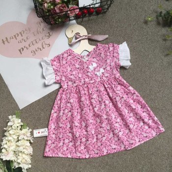 váy hoa thô vạt chéo nơ ngực size 2-6 